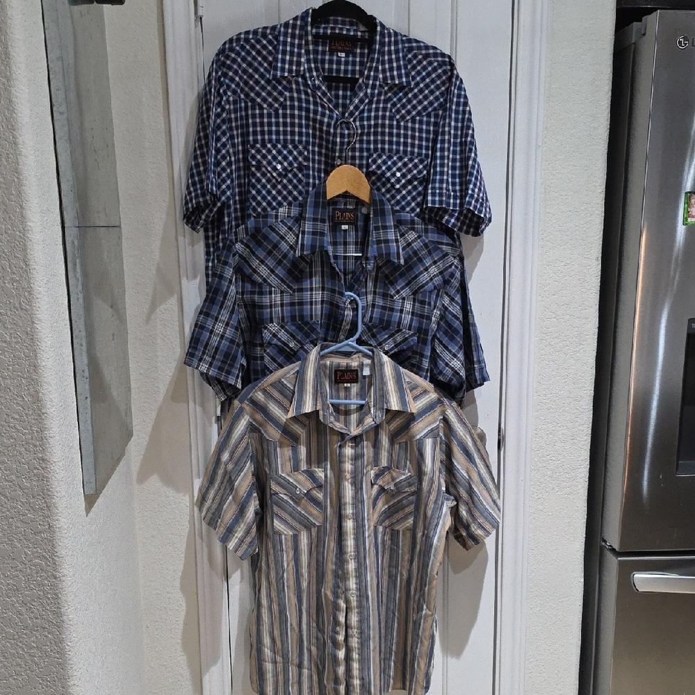 Plains Western Wear Plaid and Striped Men's Shirts Bundle Of Three. Size L